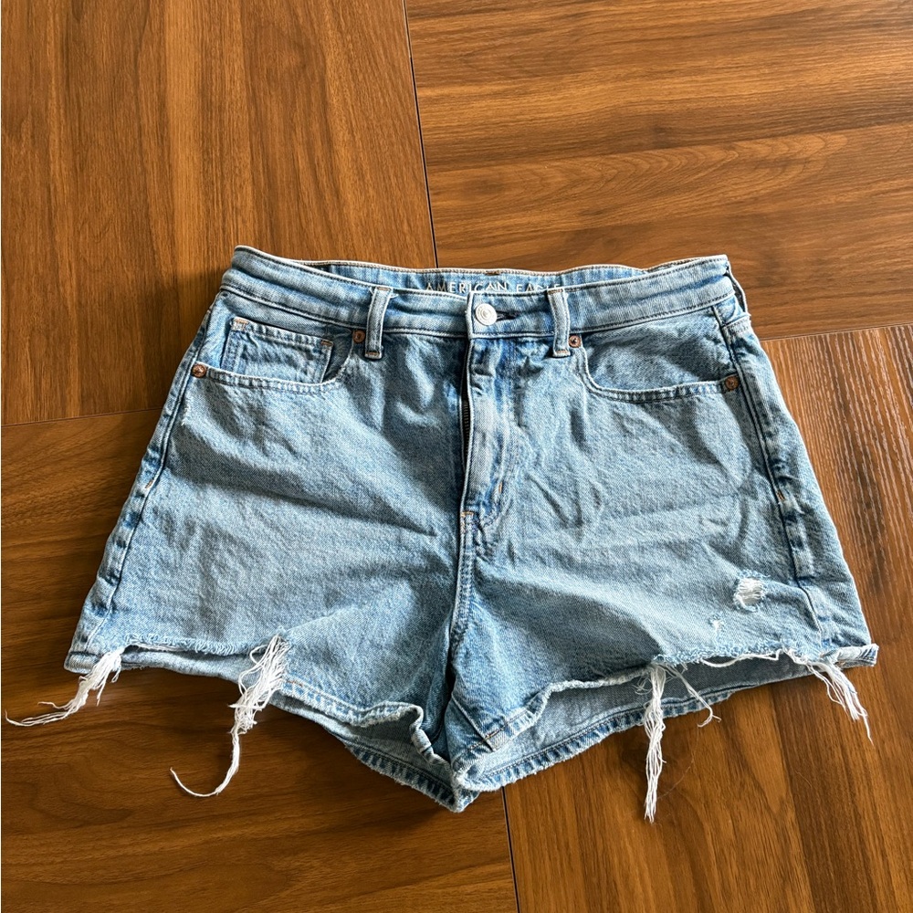 American Eagle Outfitters Light Blue Jean Mom Shorts Distressed High-Waisted